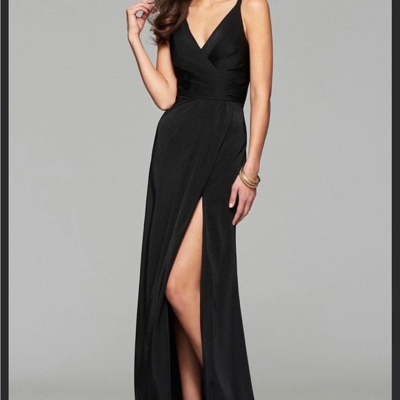 Faviana V neck long dress with wrap front and leg slit - Picture 2 of 5